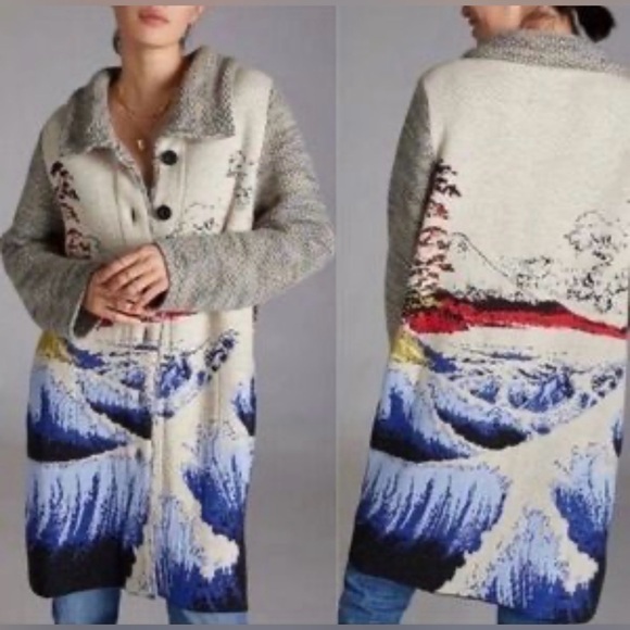 Anthropologie Sweaters - Anthropologie Ocean Funnel Neck Sweater Coat medium $380 boho bohemian
